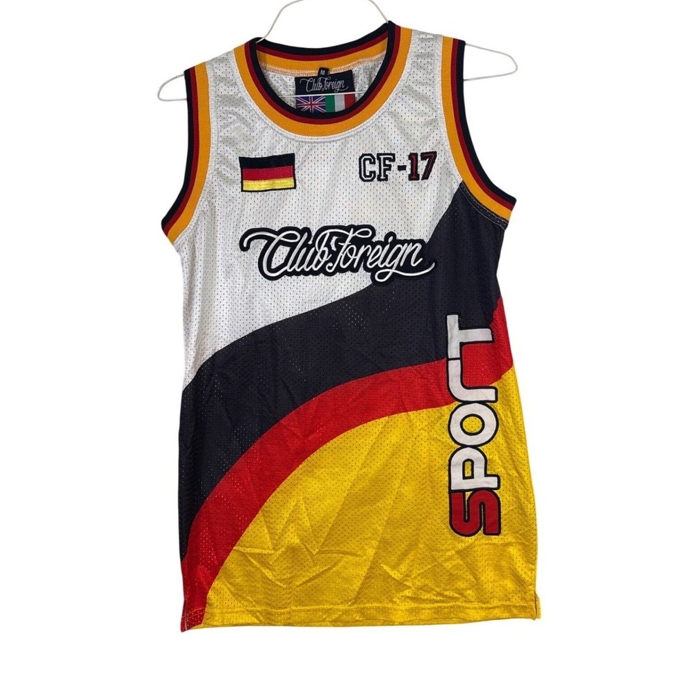 Club Foreign Germany Basketball Jersey Mesh Tank Top White Red Yellow Mens M 5